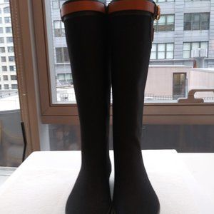 Black and tan matte finish waterproof boots